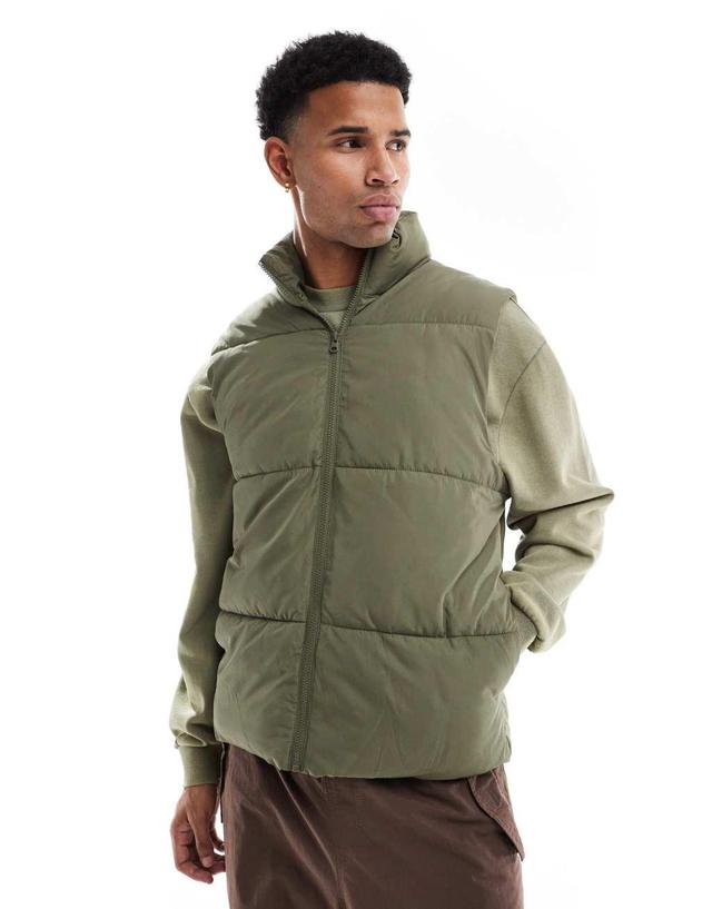 ASOS DESIGN puffer vest in khaki Product Image