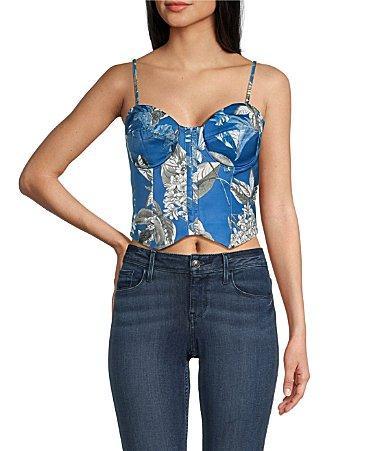 Guess Maia Large Floral Printed Corset Crop Top Product Image