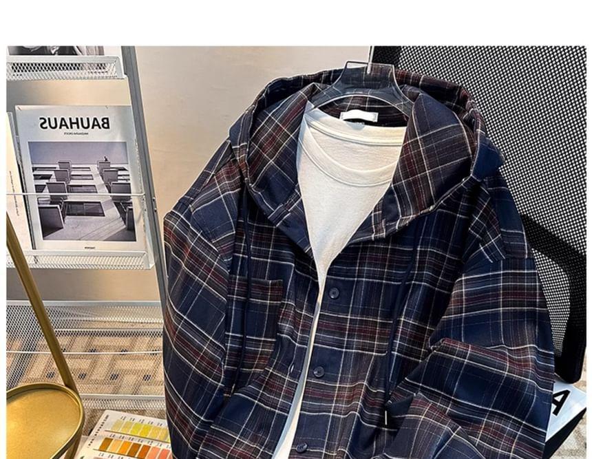 Long-Sleeve Plaid Hooded Shirt product image