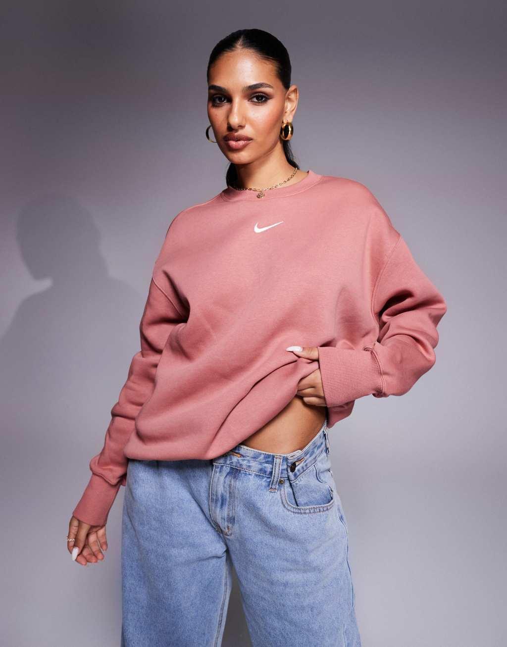 Nike Phoenix Fleece oversized sweatshirts in pink Product Image