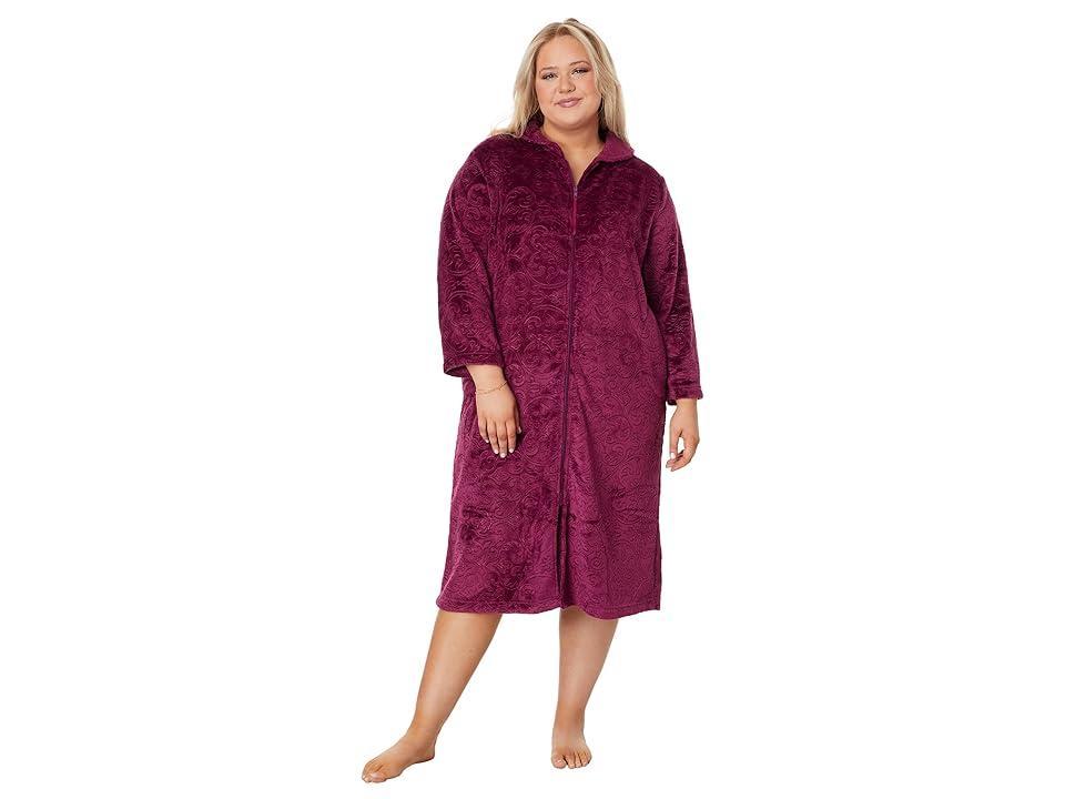 Karen Neuburger Plus Size Long Sleeve 47 Shawl Collar Zip Robe (Magenta) Women's Robe Product Image