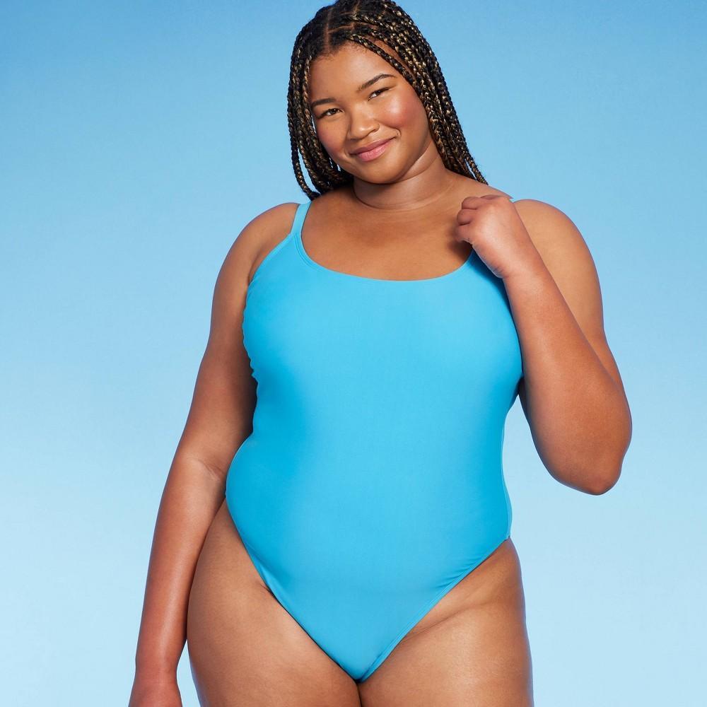 Womens High Leg Cheeky Scoop Back One Piece Swimsuit - Wild Fable Blue 16 Product Image