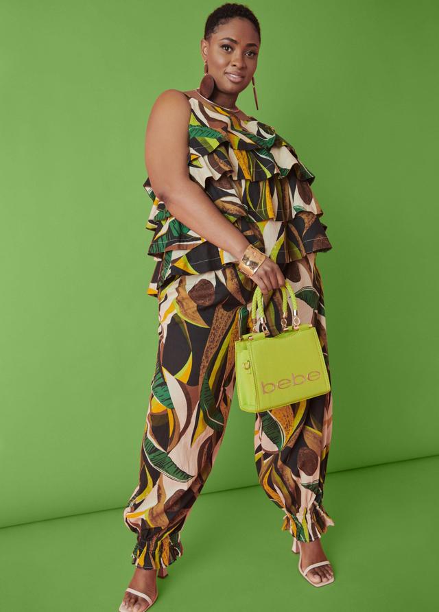 Plus Size Leaf Print Cotton Joggers Ashley Stewart Product Image