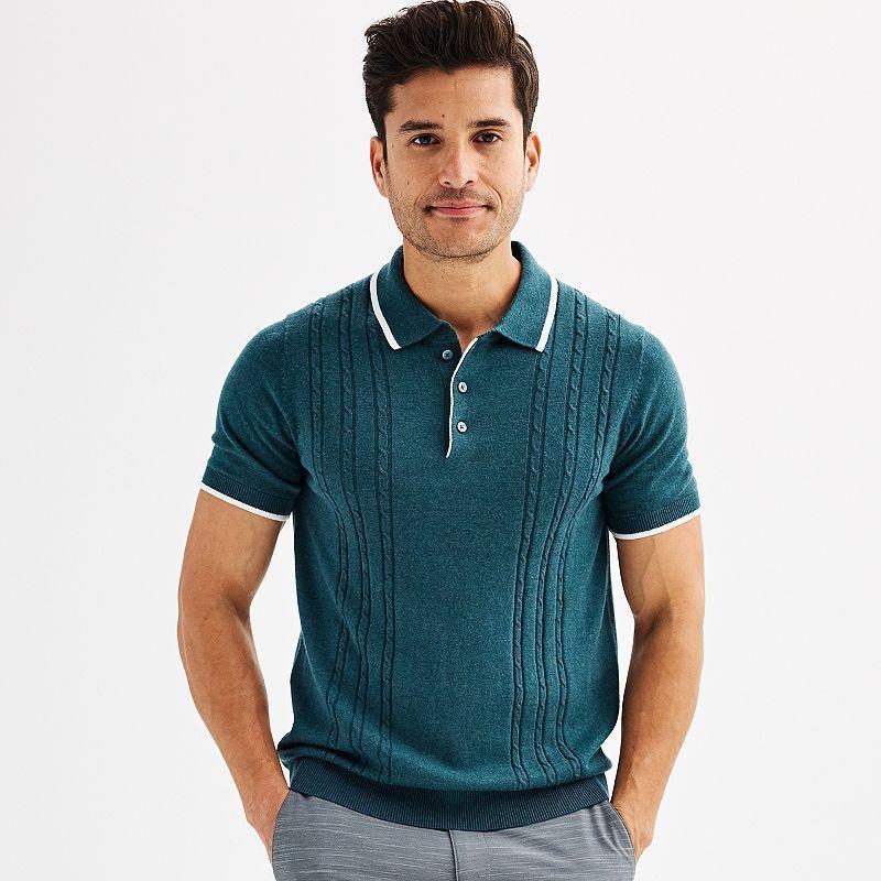 Mens Apt. 9 Cable Knit Polo Blue Product Image