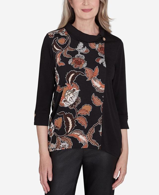 Womens Alfred Dunner Cowl Neck Floral Textured Sweater Product Image