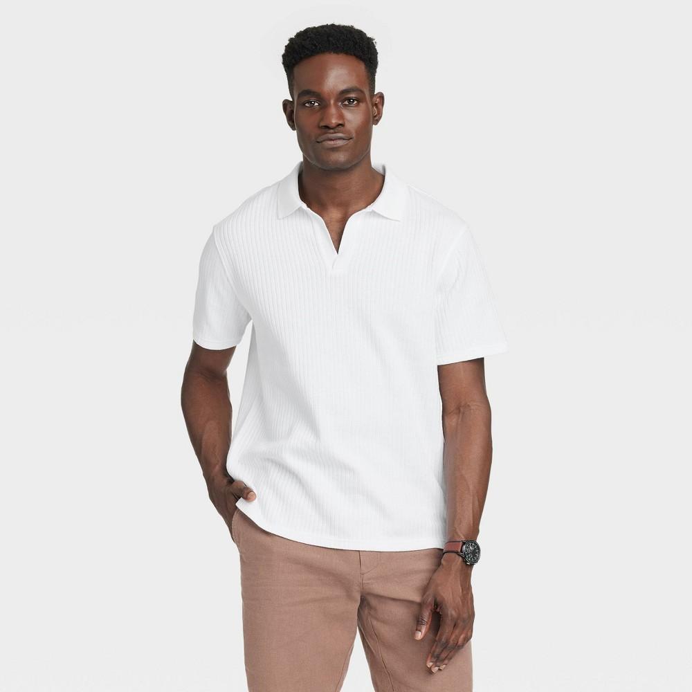 Mens Striped Regular Fit Short Sleeve Johnny Collared Polo Shirt - Goodfellow & Co White Product Image