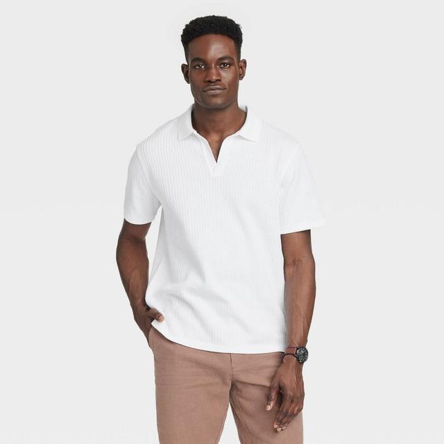 Mens Striped Regular Fit Short Sleeve Johnny Collared Polo Shirt - Goodfellow & Co White L Product Image