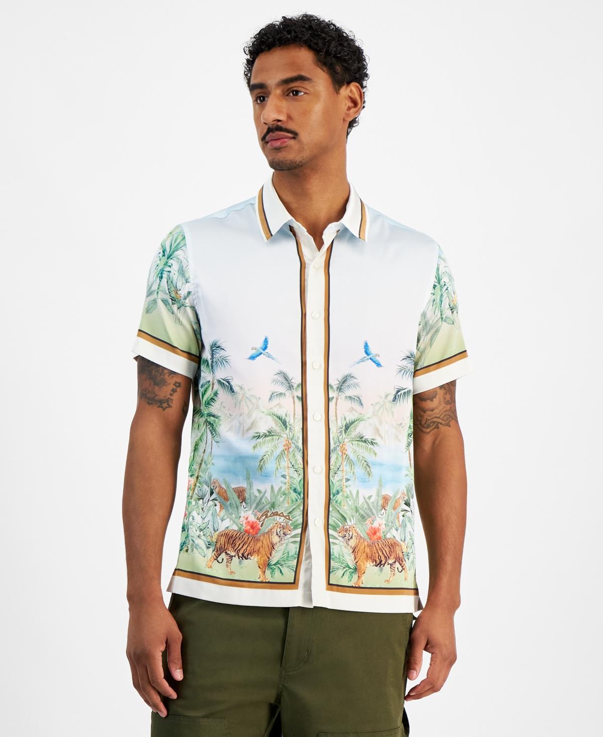 Guess Mens Short Sleeve Button Front Jungle Scenery Shirt Product Image