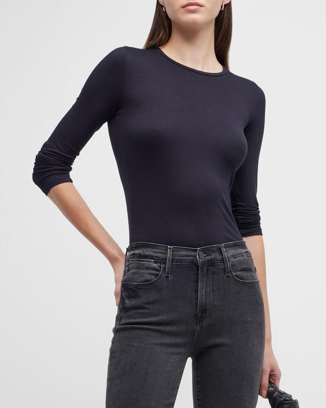 Soft Touch Flat-Edge Long-Sleeve Crewneck Top Product Image