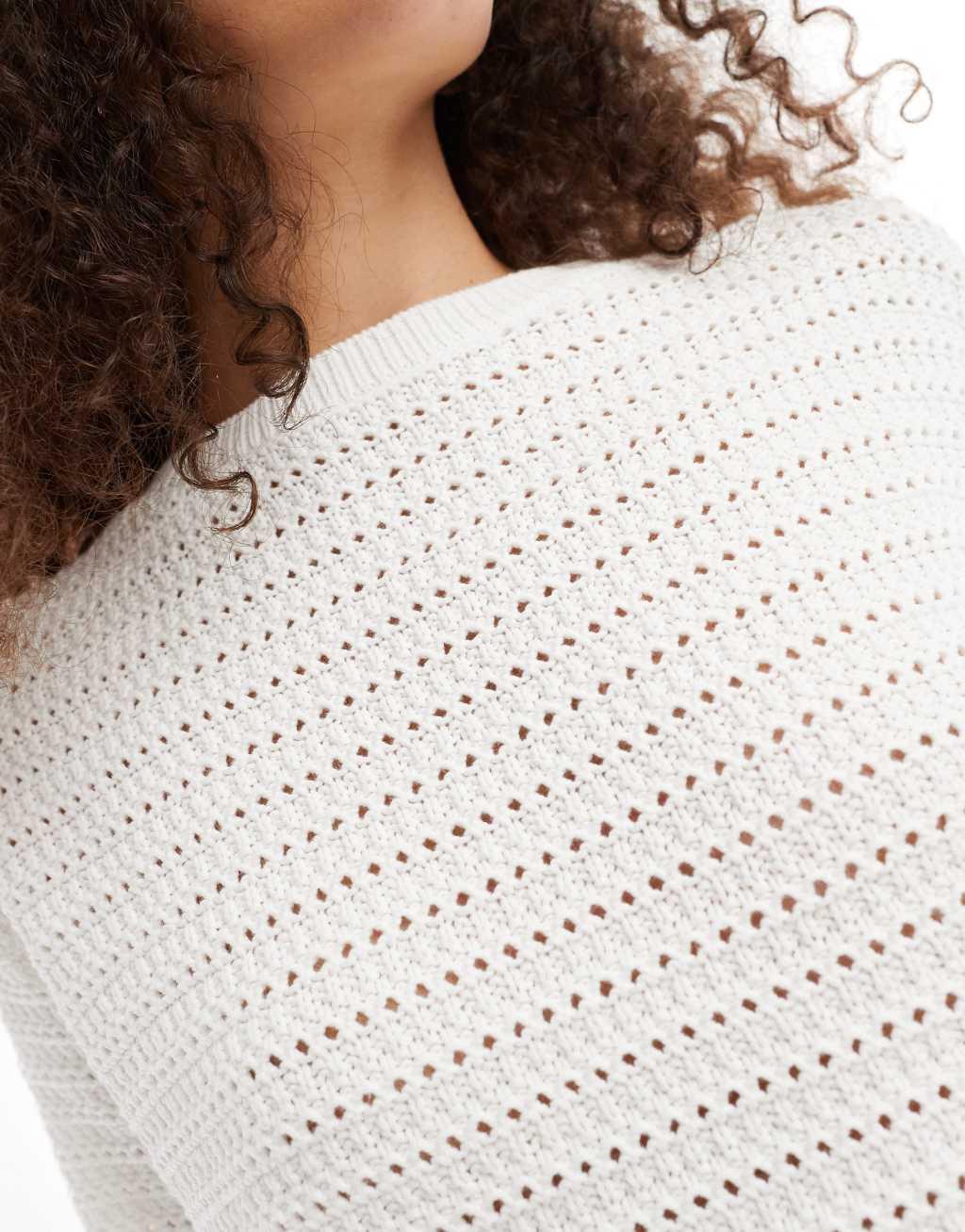 Mango crochet short sleeve knitted top in white Product Image