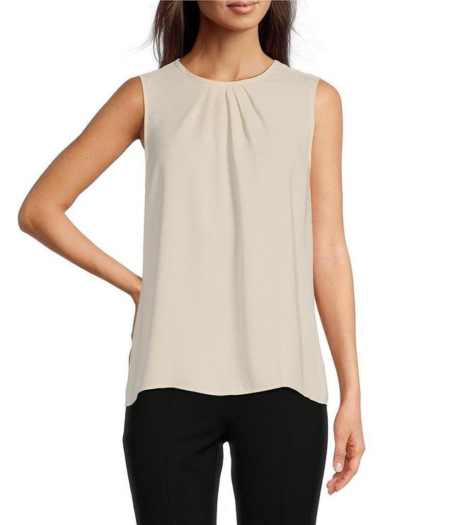 Anne Klein Pleated Crew Neckline Sleeveless Blouse Product Image