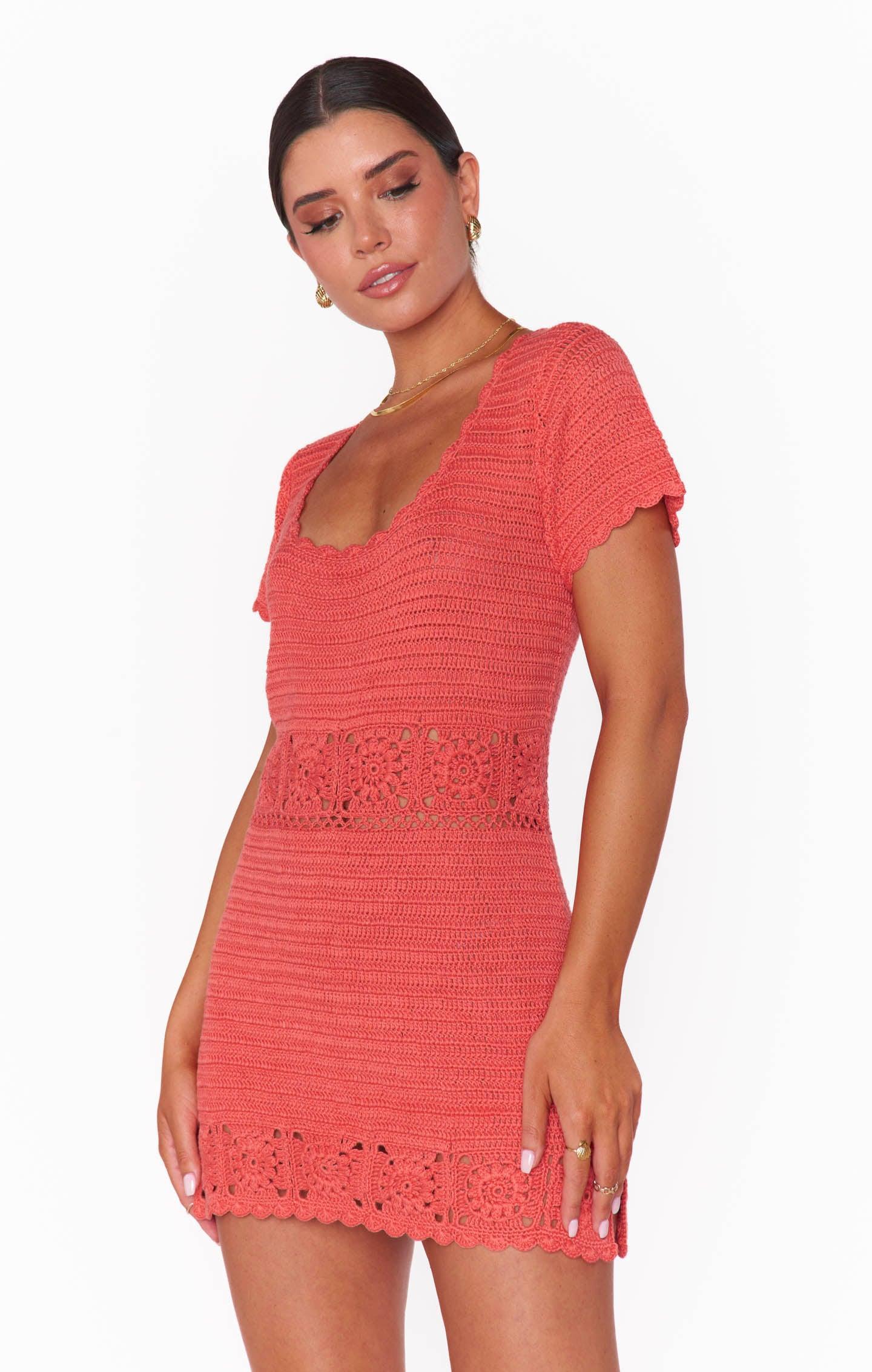 Destination Mini Dress ~ Coral Crochet Product Image