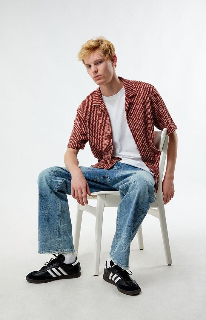 Men's Woven Oversized Camp Shirt in Red/White - Product Image