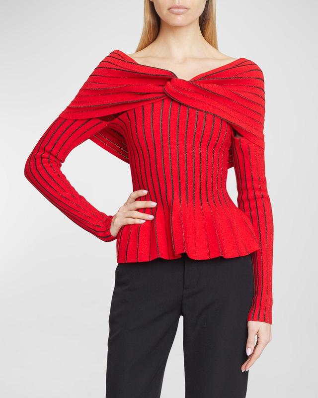 Off-Shoulder Knit Top with Knotted Detail Product Image