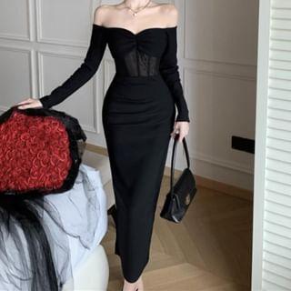 Long-Sleeve Off Shoulder Sheer Maxi Sheath Dress product image