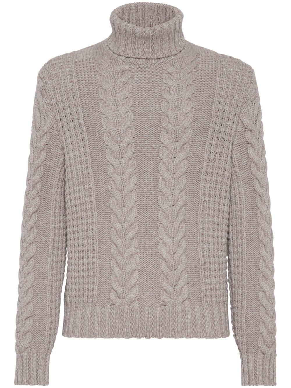 BRUNELLO CUCINELLI Cable-knit Cashmere Jumper In Brown Product Image