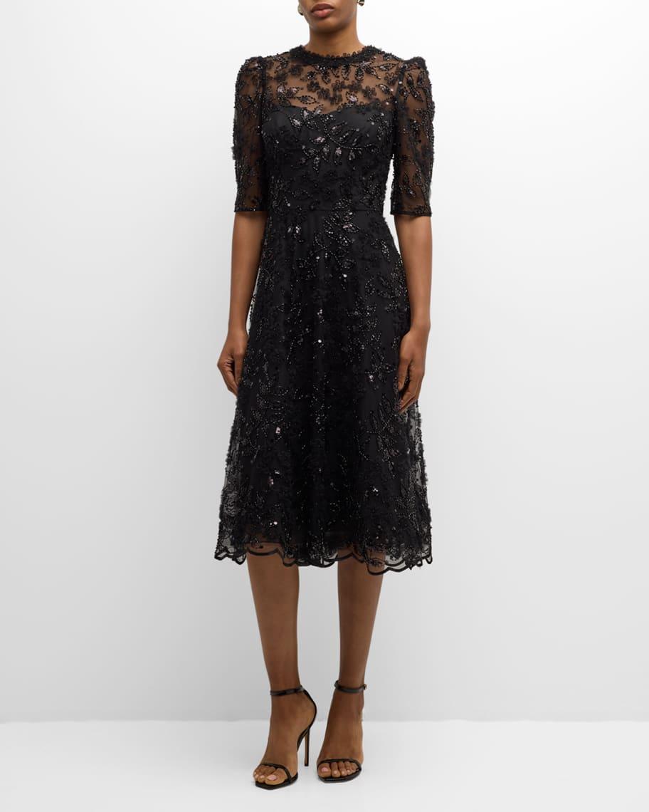 Floral Bead & Sequin Tulle Midi Dress product image