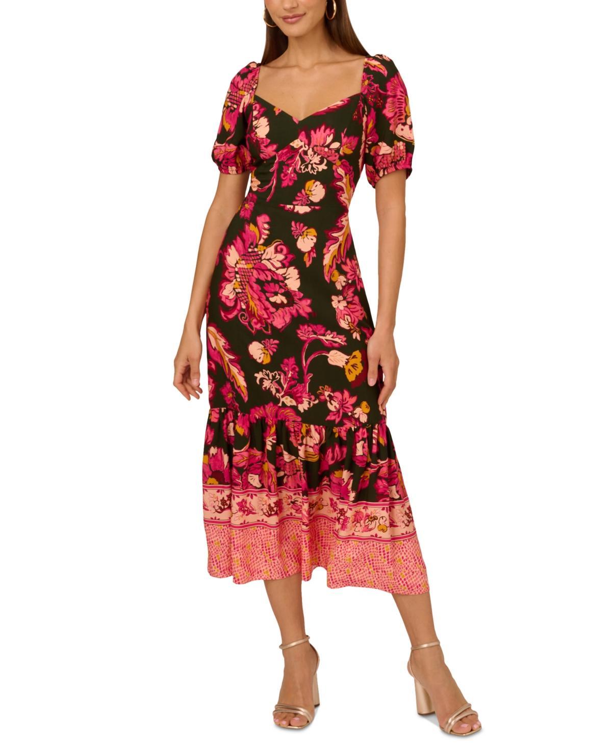 Adrianna by Adrianna Papell Womens Floral-Print Puffed-Sleeve Dress Product Image