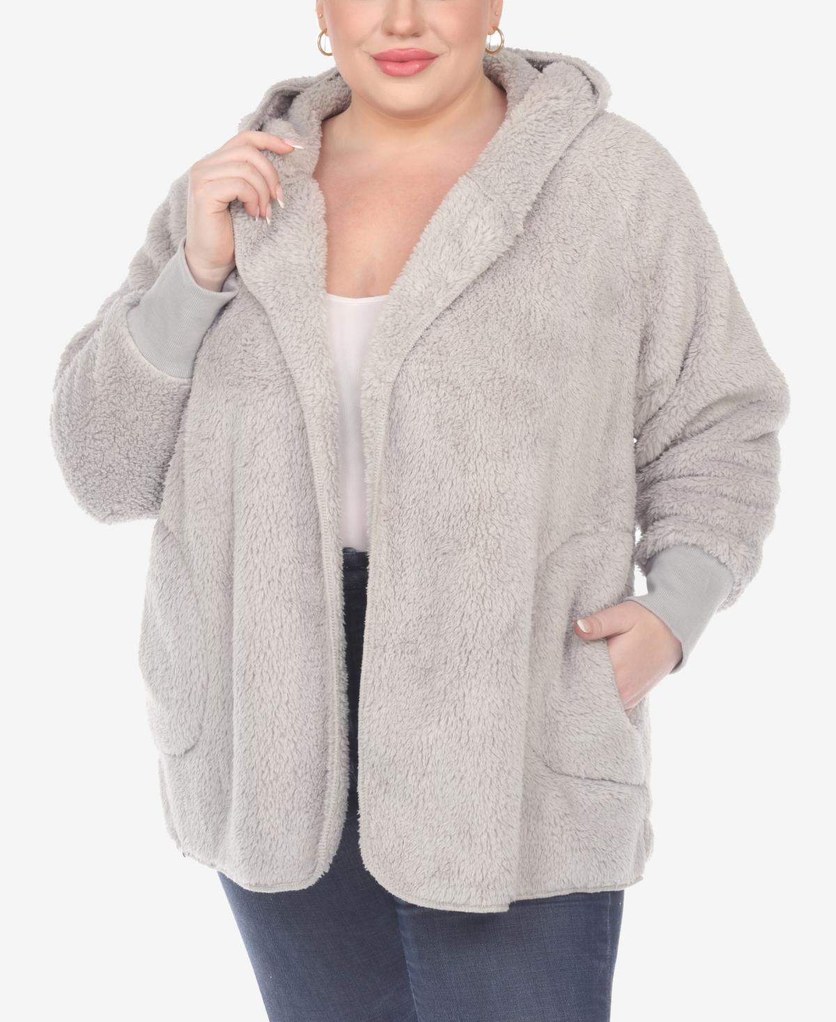 White Mark Plus Size Plush Hooded Cardigan Jacket with Pockets Product Image