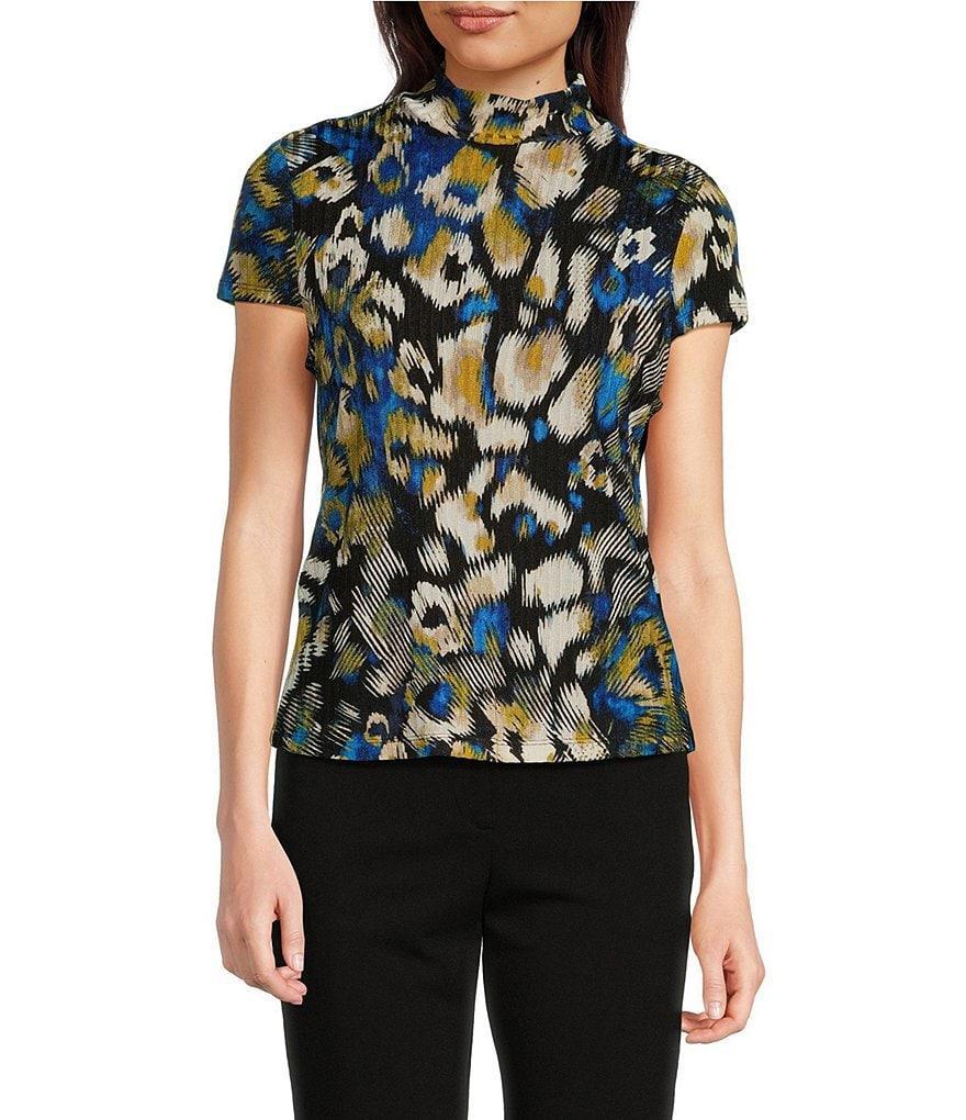 DKNY Printed Hacci Cap Sleeve Mock Neck Top Product Image