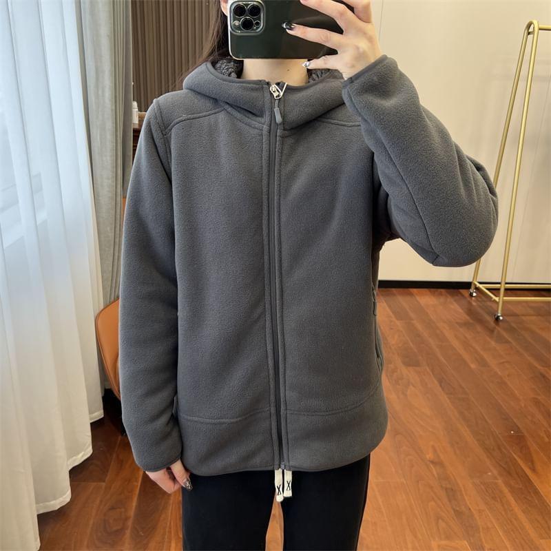 Two Way Long Sleeve Fleece Lined Zip-Up Hoodie Product Image