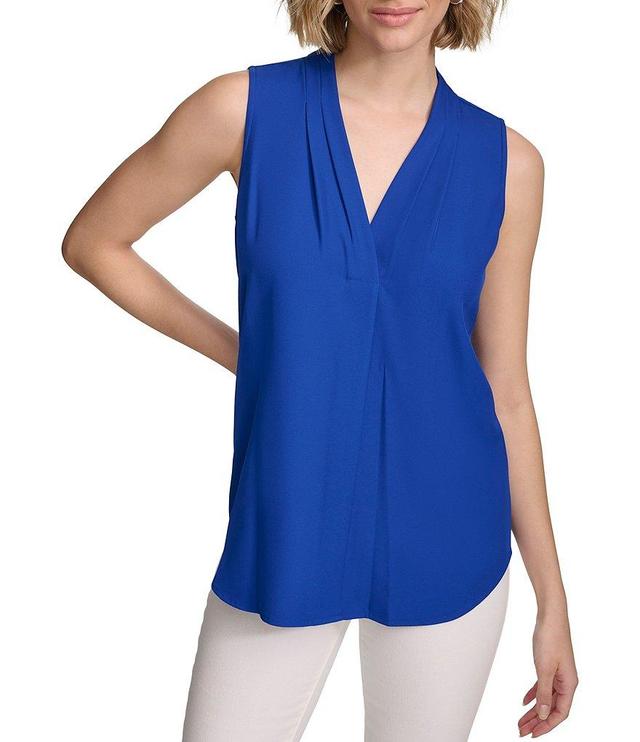 Calvin Klein Pleated Sleeveless V-Neck Shell Tank Product Image