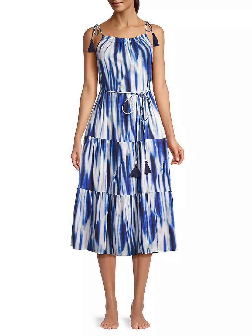 Marja Tie-Dye Cotton Tie-Waist Midi-Dress Product Image