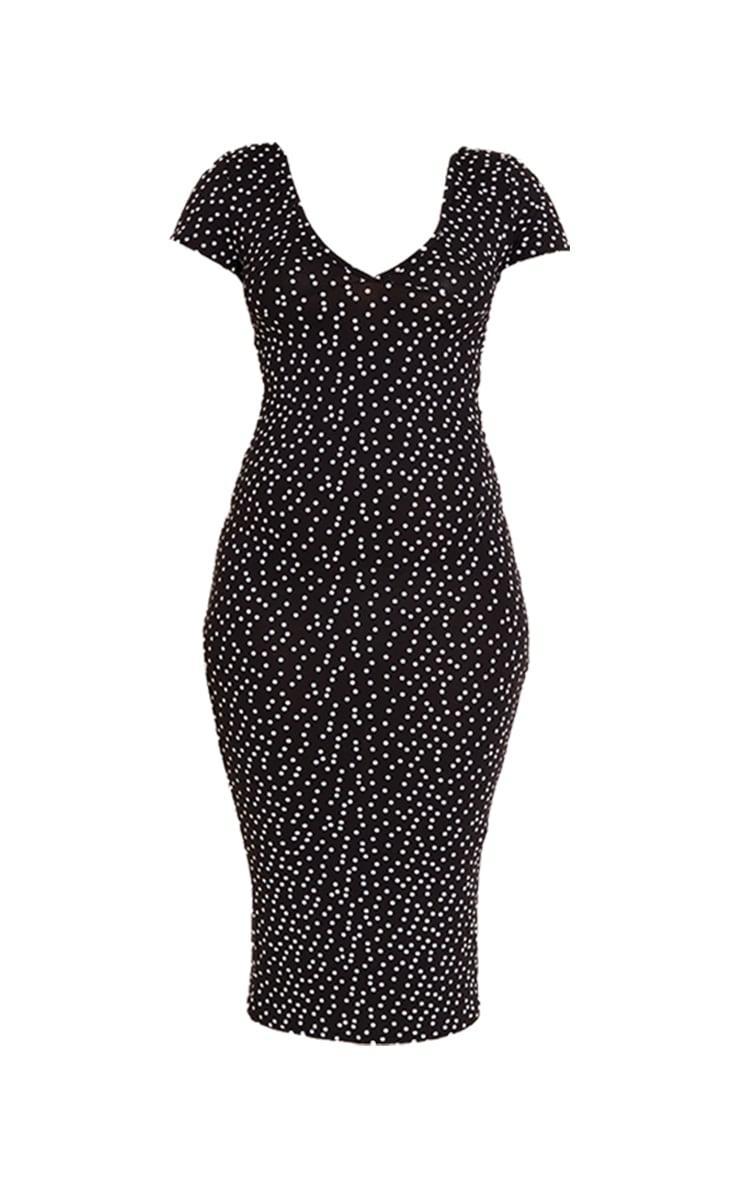 Black Polka Dot Ruched Bust Midi Dress Product Image