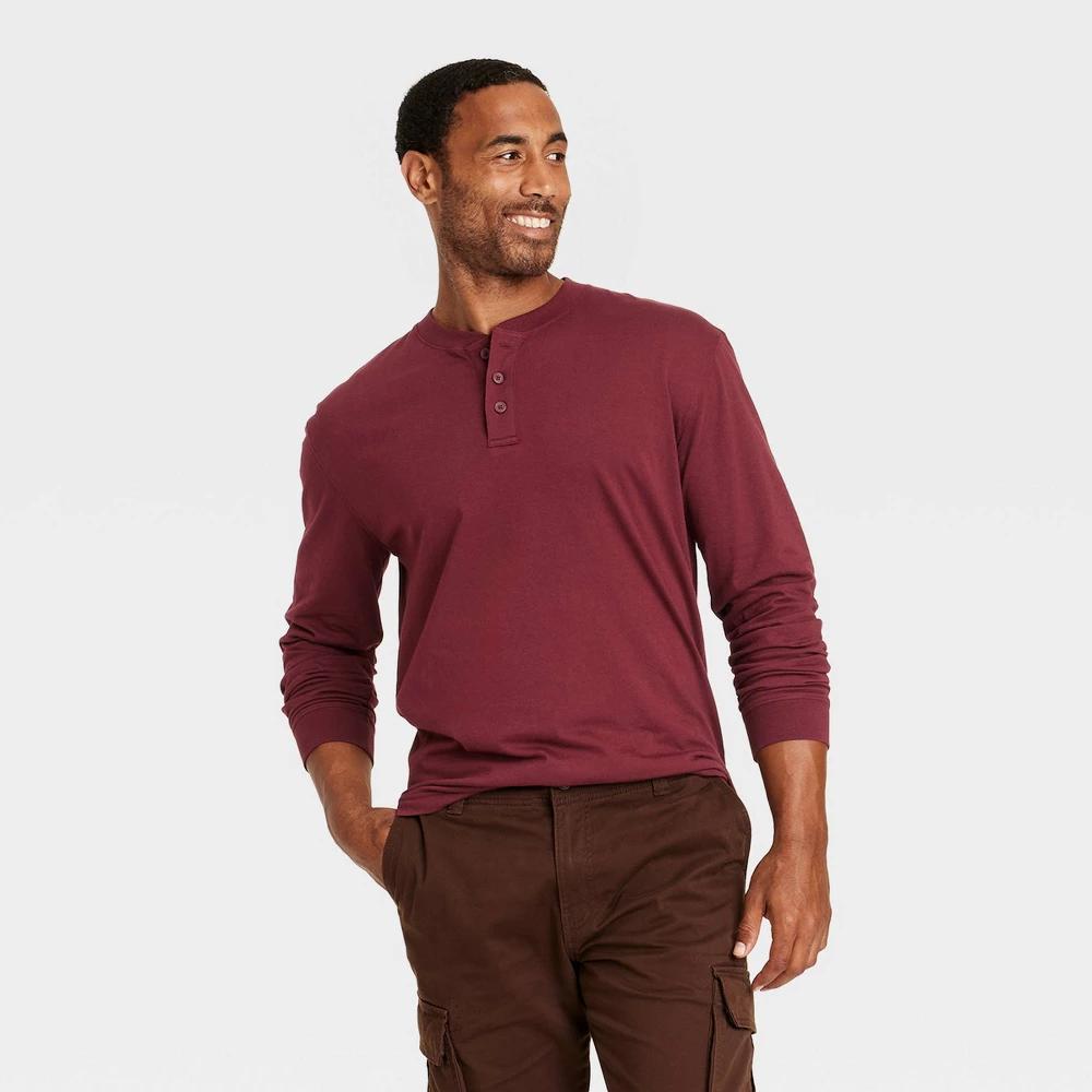 Mens Long Sleeve Henley T-Shirt - Goodfellow & Co Maroon XL Product Image