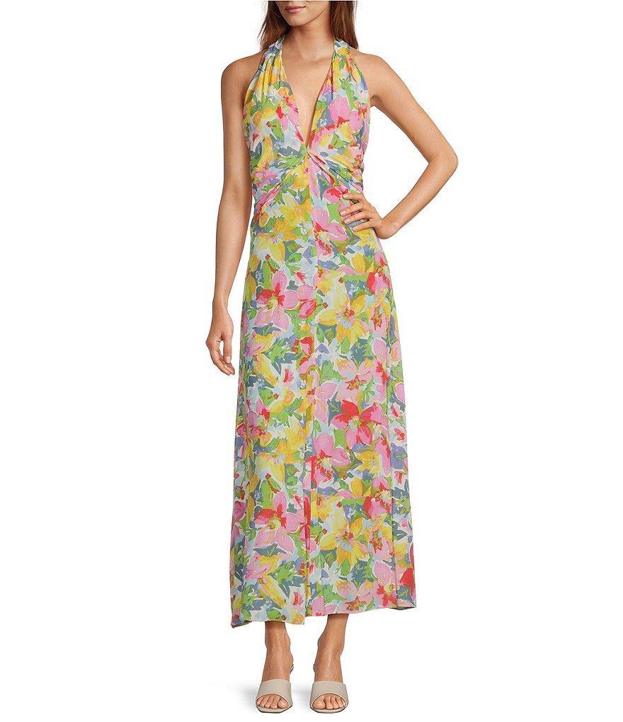 Lucy Paris Floral Halter Neck Sleeveless Midi Dress Product Image