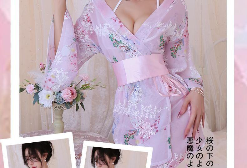 Floral Kimono Lingerie Costume Set Product Image