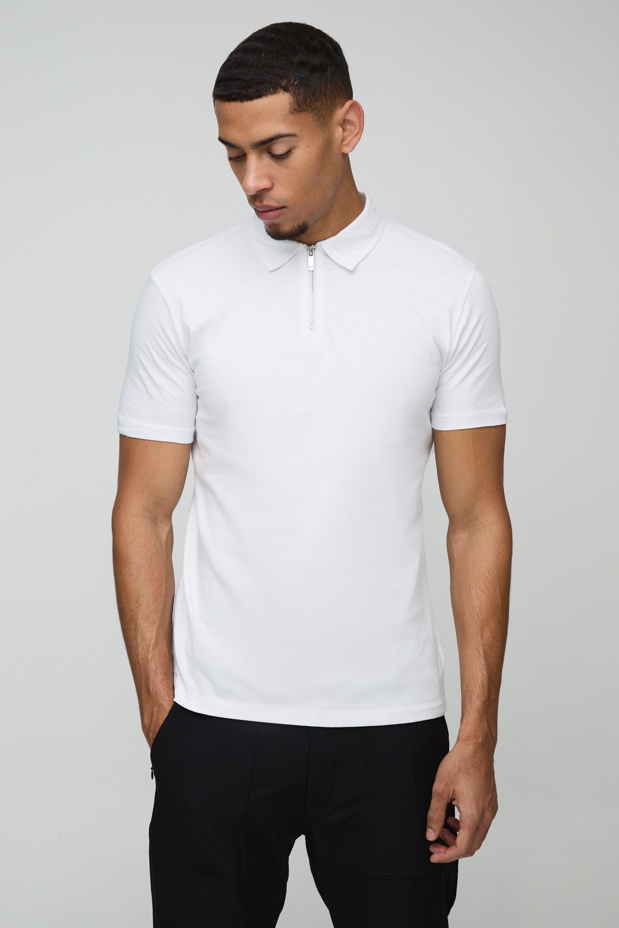 Slim Zip Neck Polo | boohooMAN USA Product Image