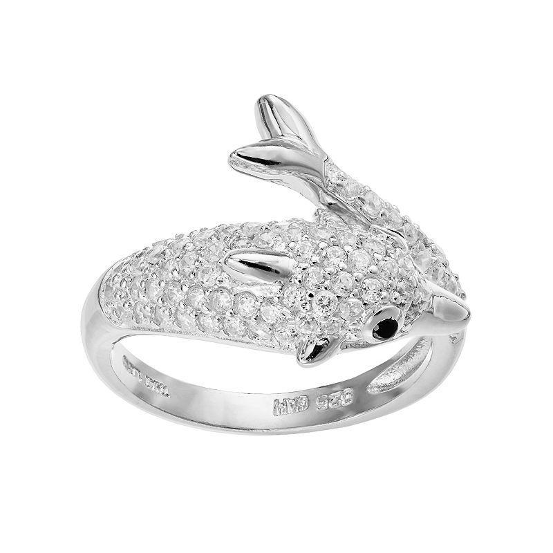 Sophie Miller Sterling Silver Cubic Zirconia Dolphin Ring, Womens Black Product Image