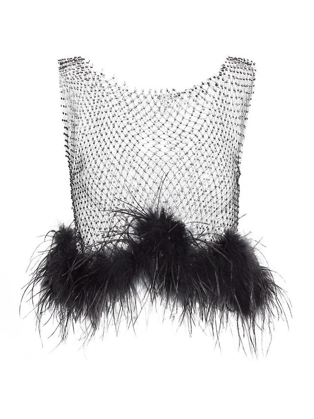 Womens Pia Feather-Trim Rhinestone Mesh Top Product Image