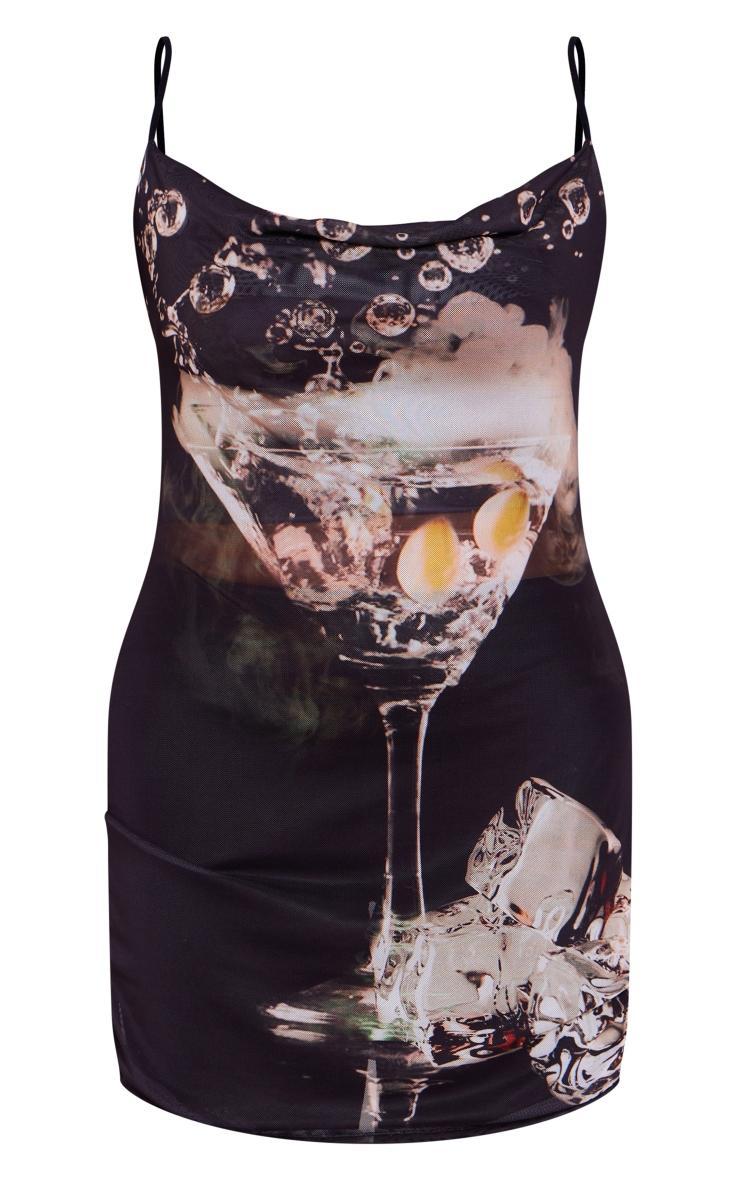 Black Sheer Mesh Print Bodycon Dress Product Image