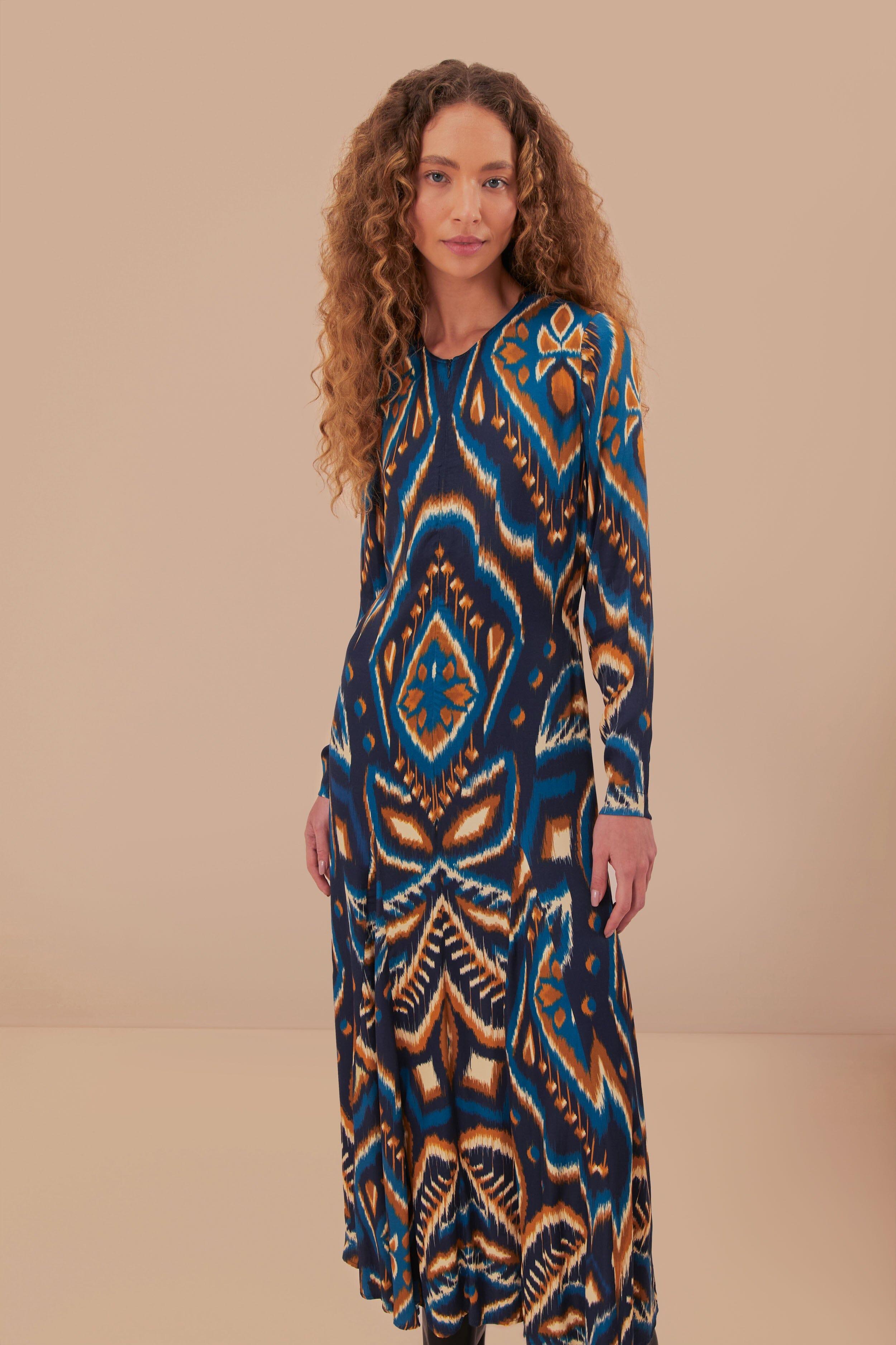 Blue Pineapple Ikat LENZING™ ECOVERO™ Viscose Maxi Dress Product Image