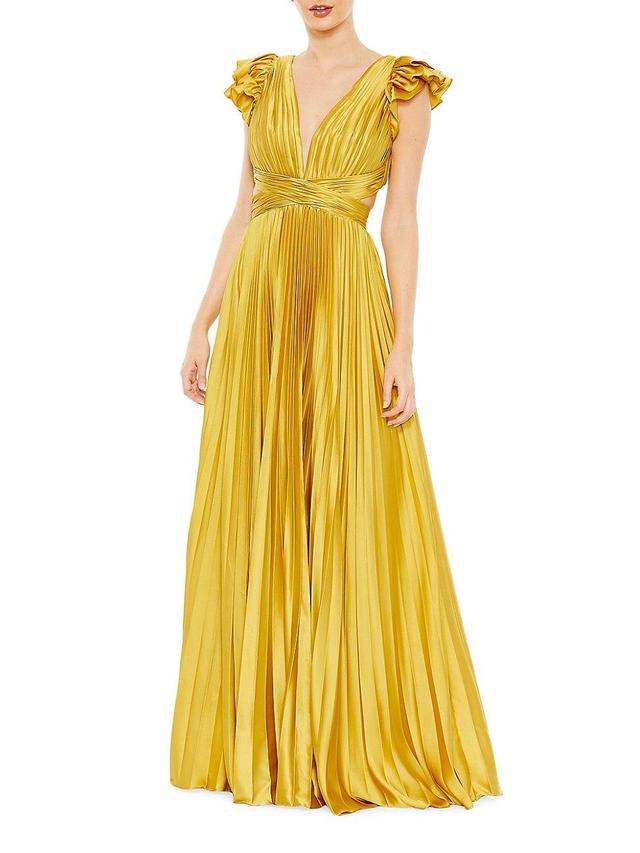 Womens Ieena Pleated Lace-Up Satin Gown Product Image