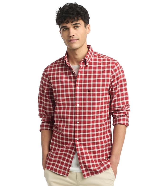 Tommy Hilfiger Mens Slim Fit Blur Check Long Sleeve Button-Down Oxford Shirt Product Image