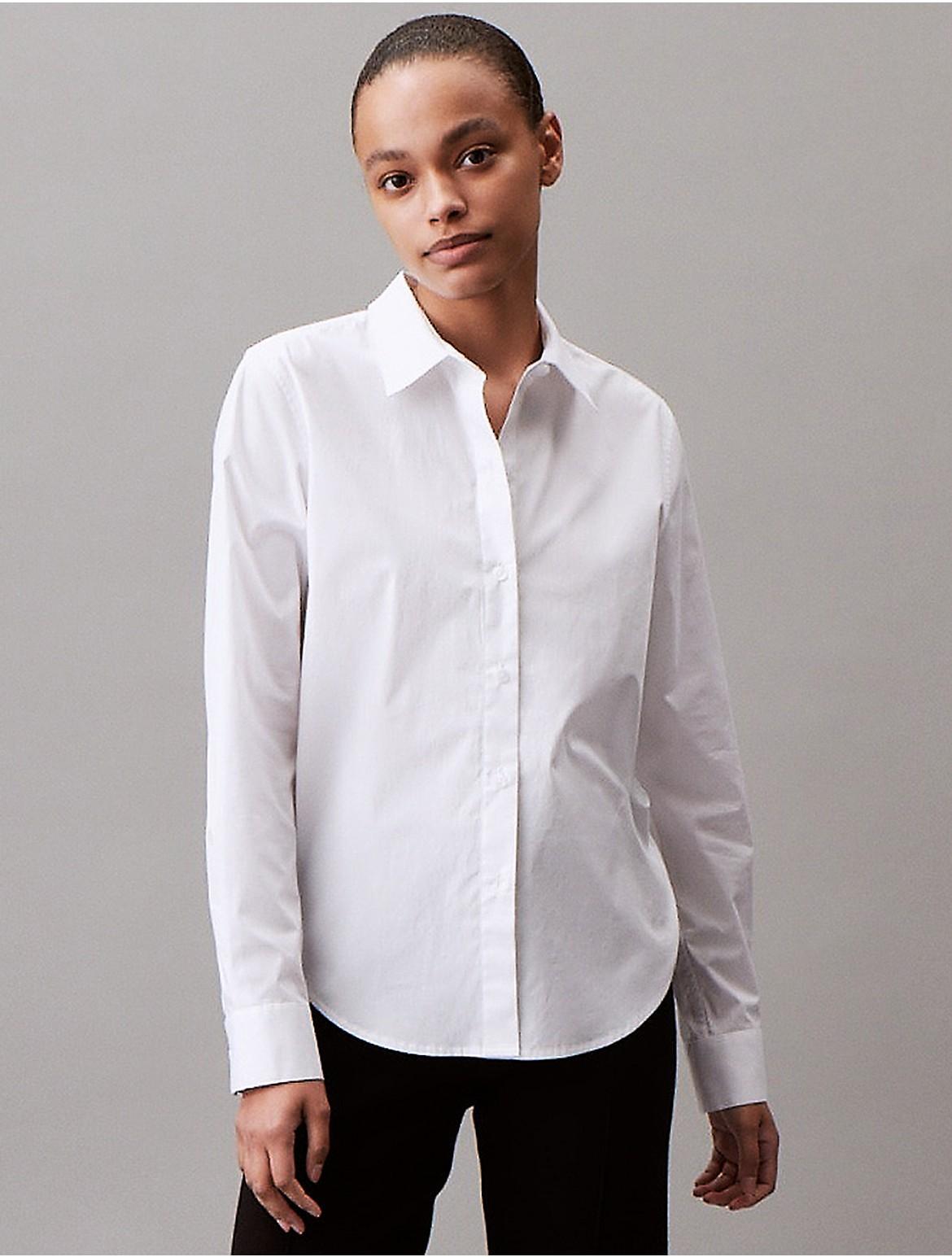 Calvin Klein Womens Pure Poplin Stretch Shirt - White - L Product Image