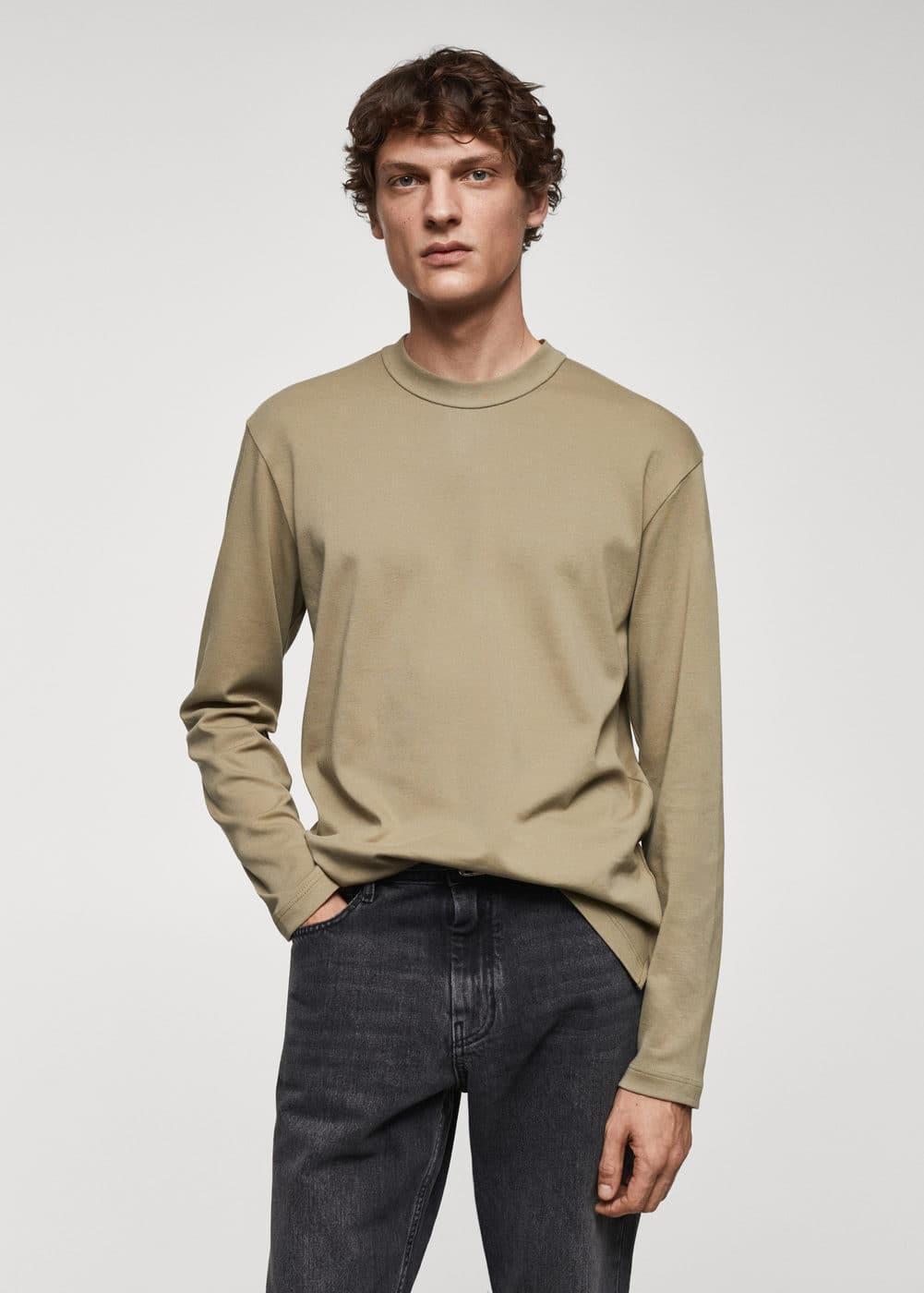 MANGO MAN - 100% cotton long-sleeved t-shirt olive greenMen Product Image