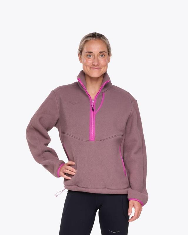 HOKA Womens Ridgetop Half-Zip Fleece in Eggnog, Size Medium Product Image