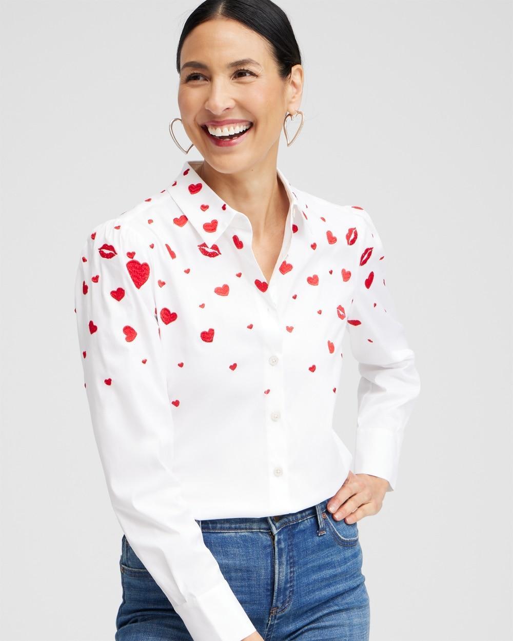 Women's Embroidered Hearts Shirt Product Image