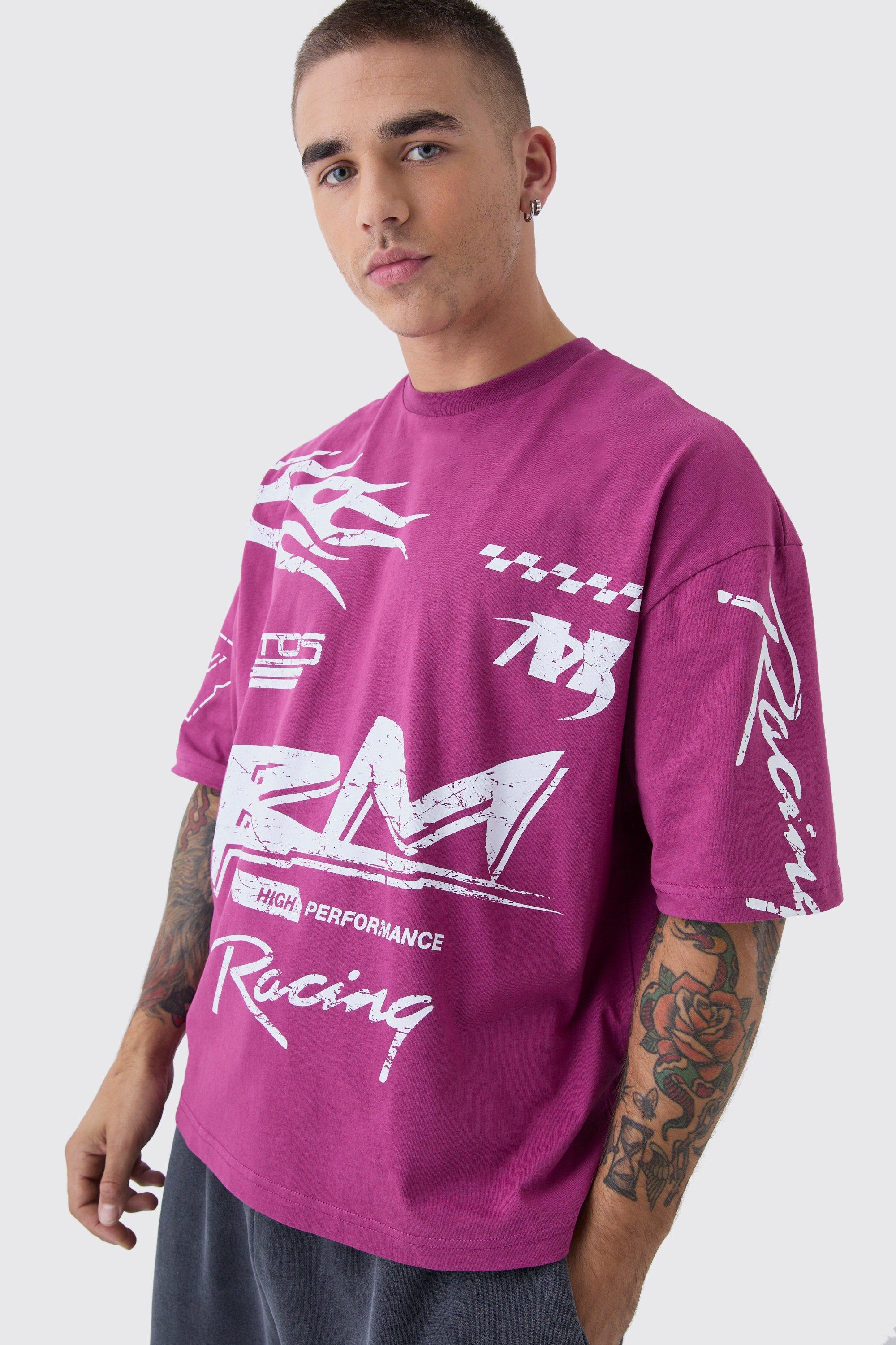 Oversized Boxy Moto Racing Flame T-Shirt | boohooMAN USA Product Image