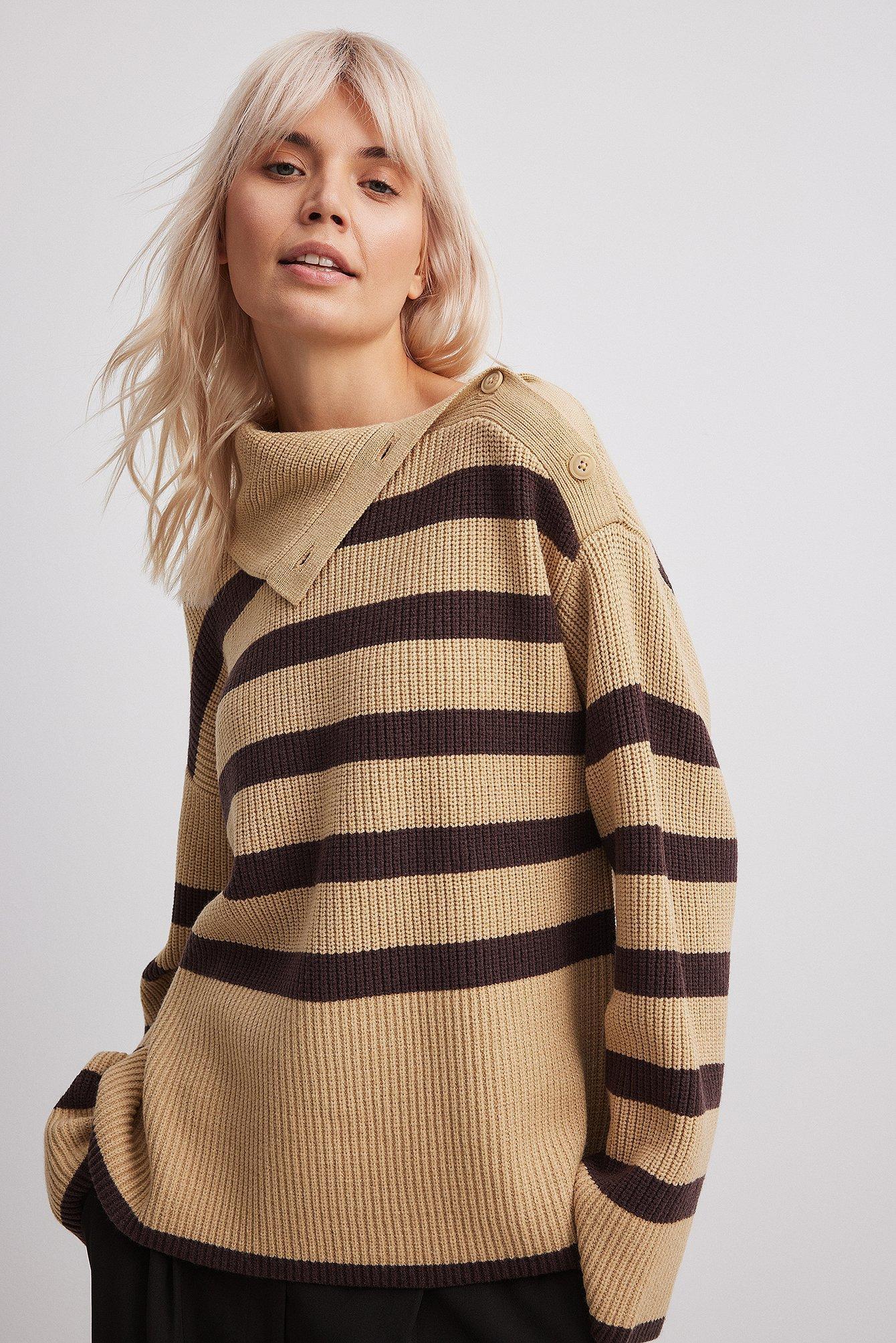 Striped Knitted Turtleneck Sweater Product Image