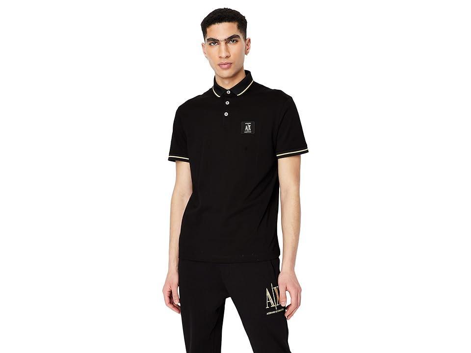 Armani Exchange Black/Gold Logo Patch Polo Men's Clothing Product Image