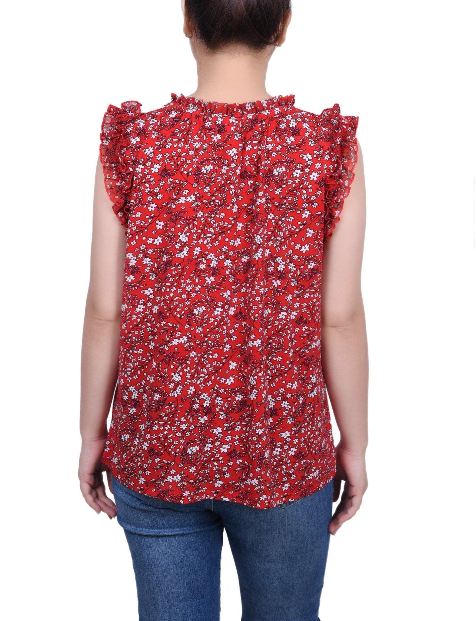 NY Collection Sleeveless Crepe Top With Chiffon Ruffles - Petite Product Image