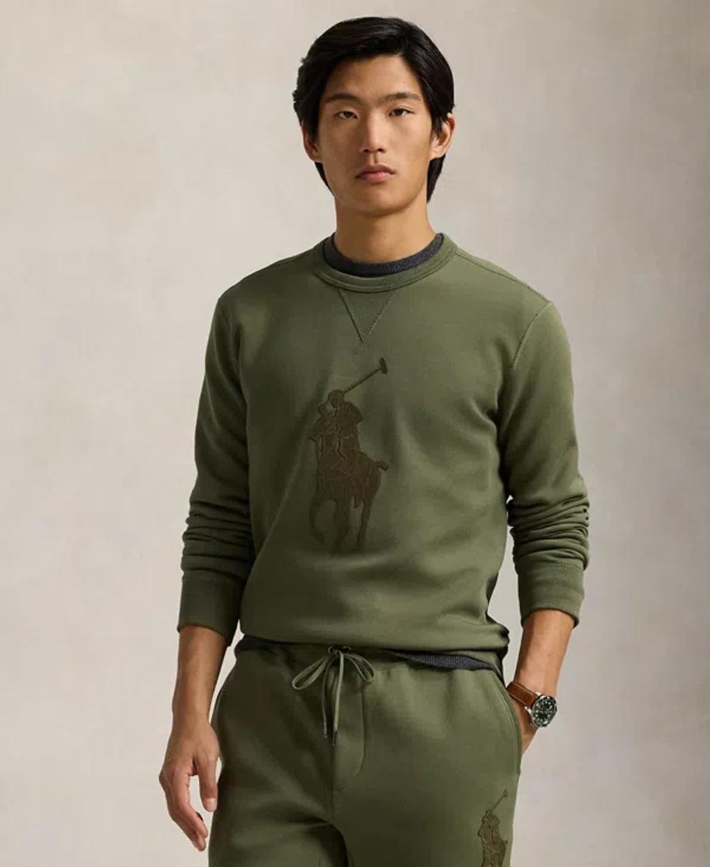 POLO RALPH LAUREN Men's Leather-pony Double-knit Sweatshirt In Thermal Green Product Image