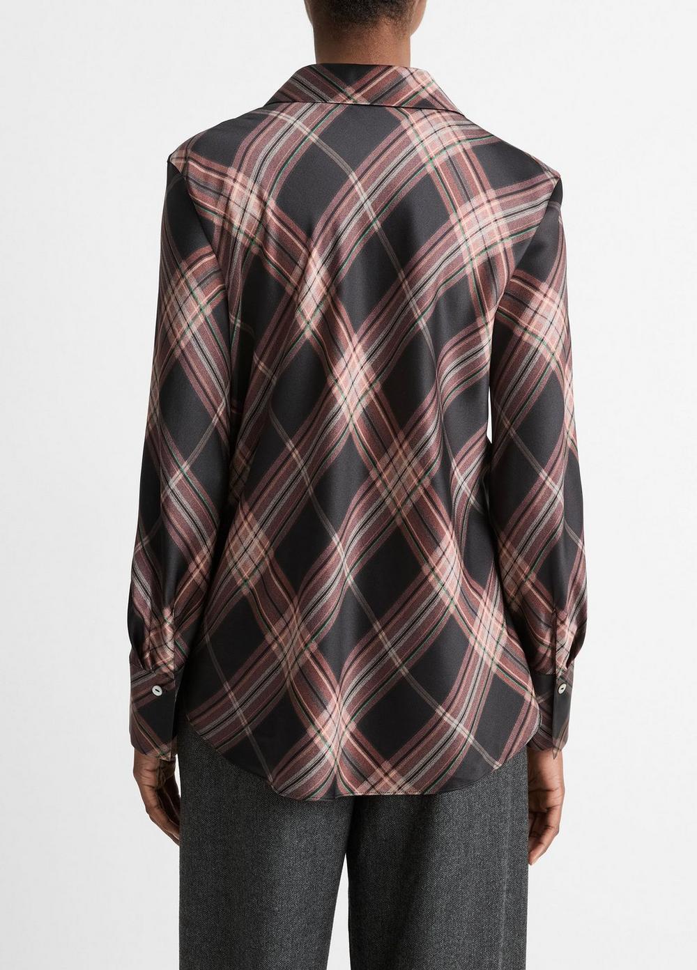 Silk Plaid Bias Long-Sleeve Blouse Product Image