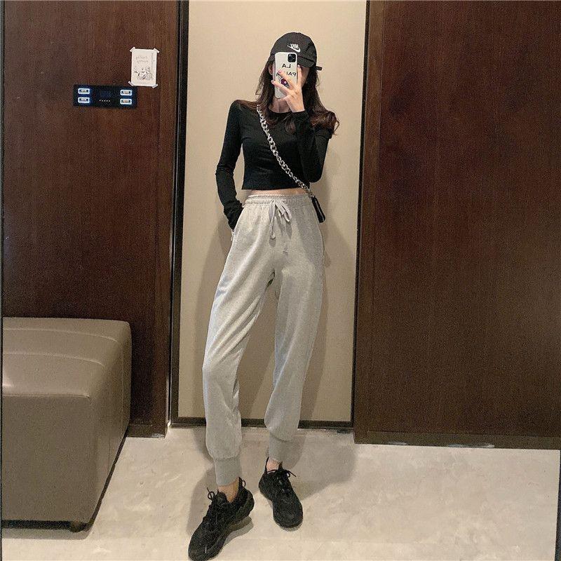 Long-Sleeve Plain T-Shirt / Drawstring Sweatpants Product Image