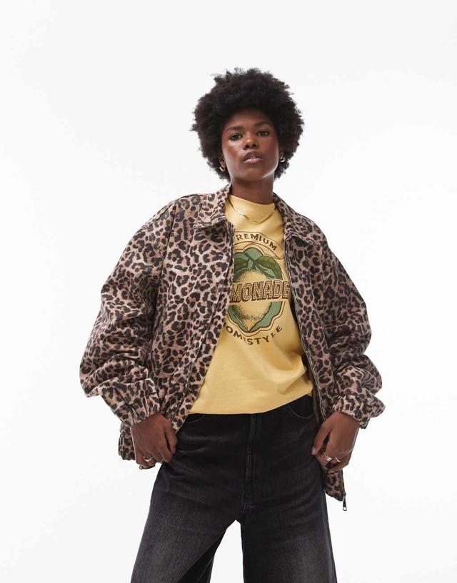 Topshop leopard print cotton bomber jacket Product Image